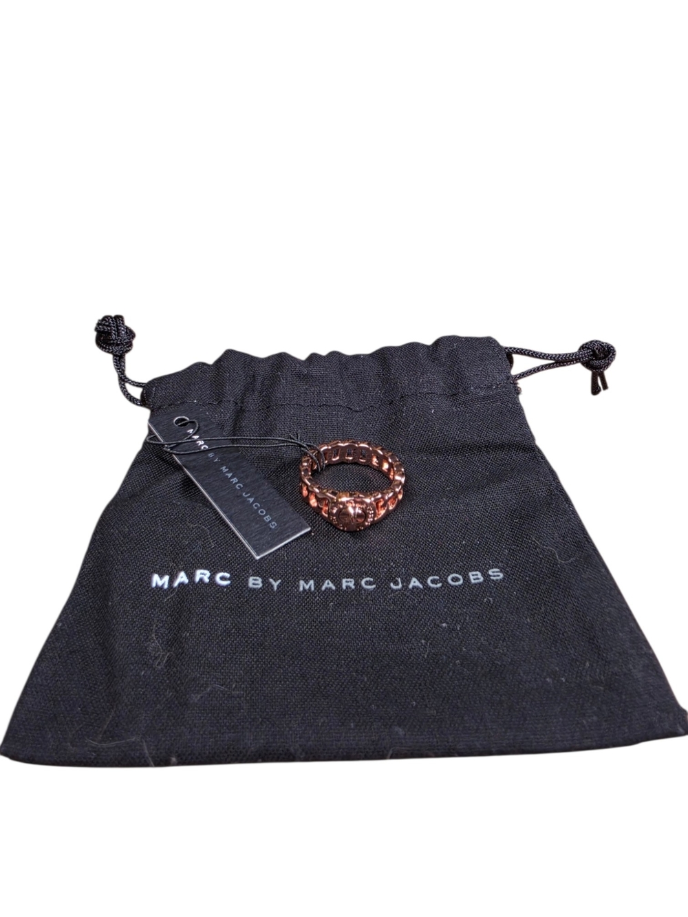Marc Jacobs Rose Gold Chain-Link Turnlock Logo Ring NWT & Dusty! Sz 8 (M/L) - Picture 9 of 9